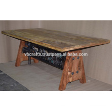 Steam Punk Crank Dining Table With Wooden Base Metal Natural Color